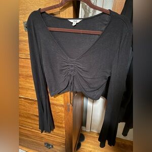 BB Dakota Black Ruched V-Neck Top